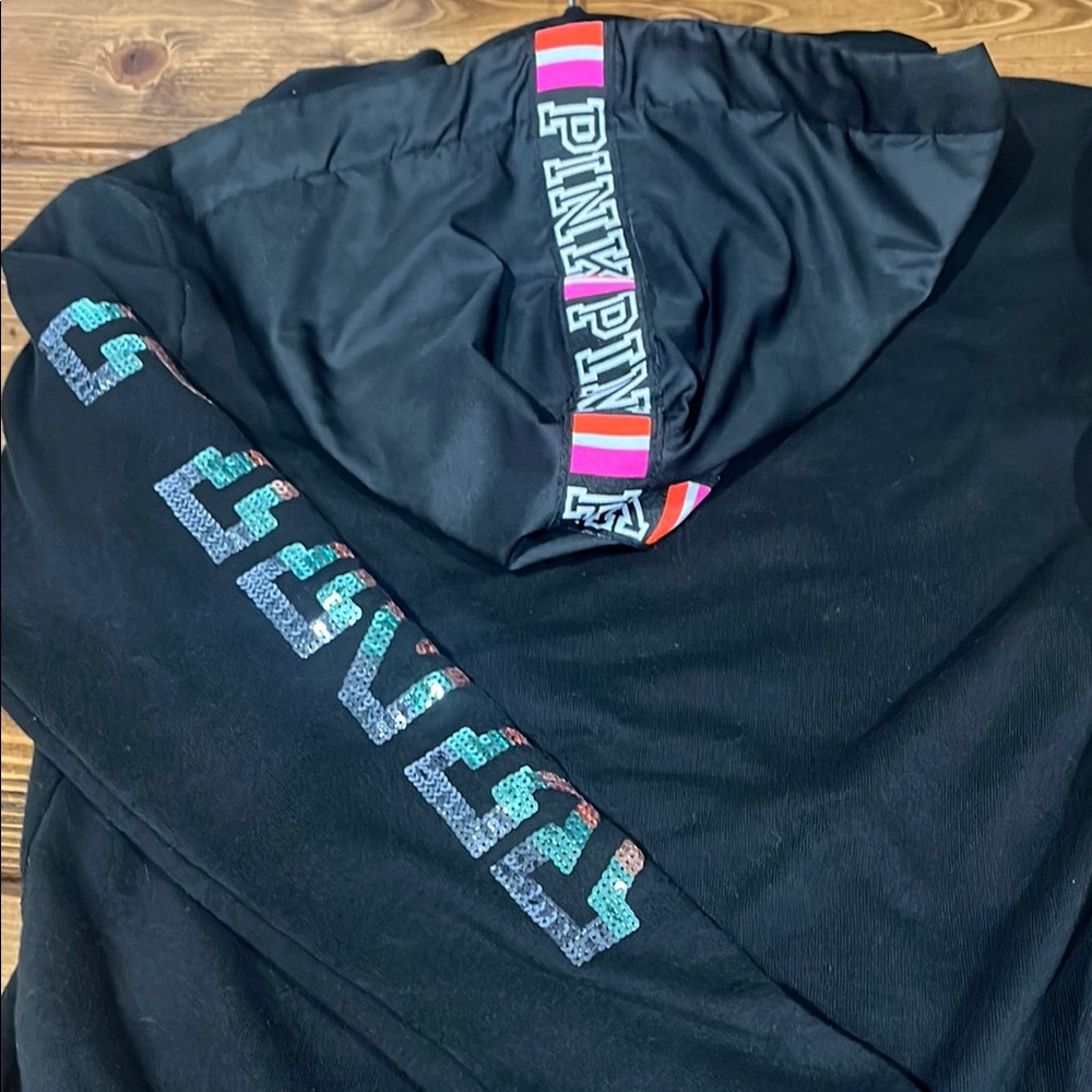 PINK Victoria's Secret Black full-zip Hoodie with Rainbow Bling late Y2K style - Picture 7 of 7